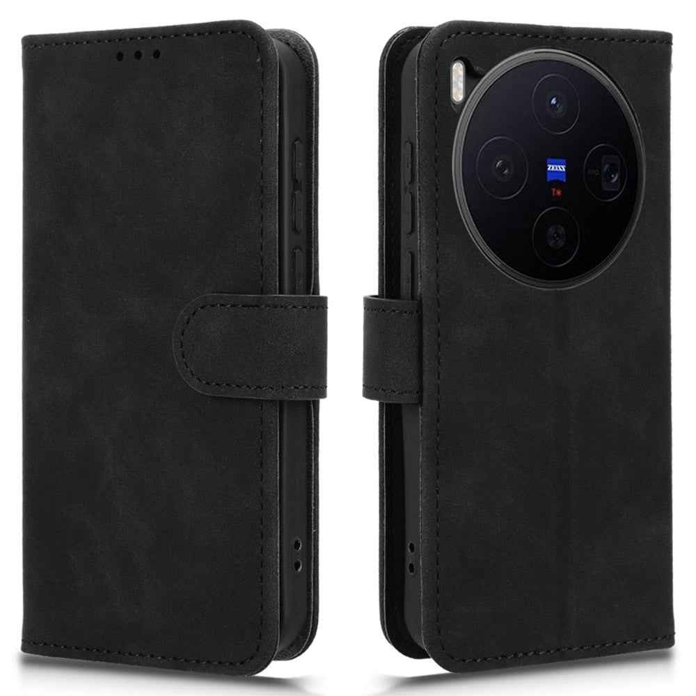 For vivo X300 5G Leather Case Skin Feel Anti Drop Wallet Flip Phone Cover - Black