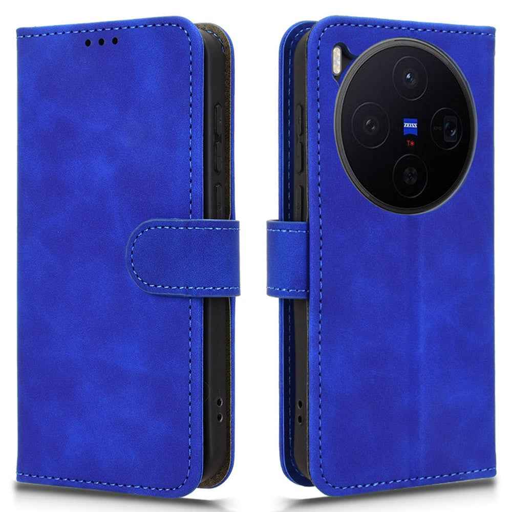 For vivo X300 5G Leather Case Skin Feel Anti Drop Wallet Flip Phone Cover - Blue