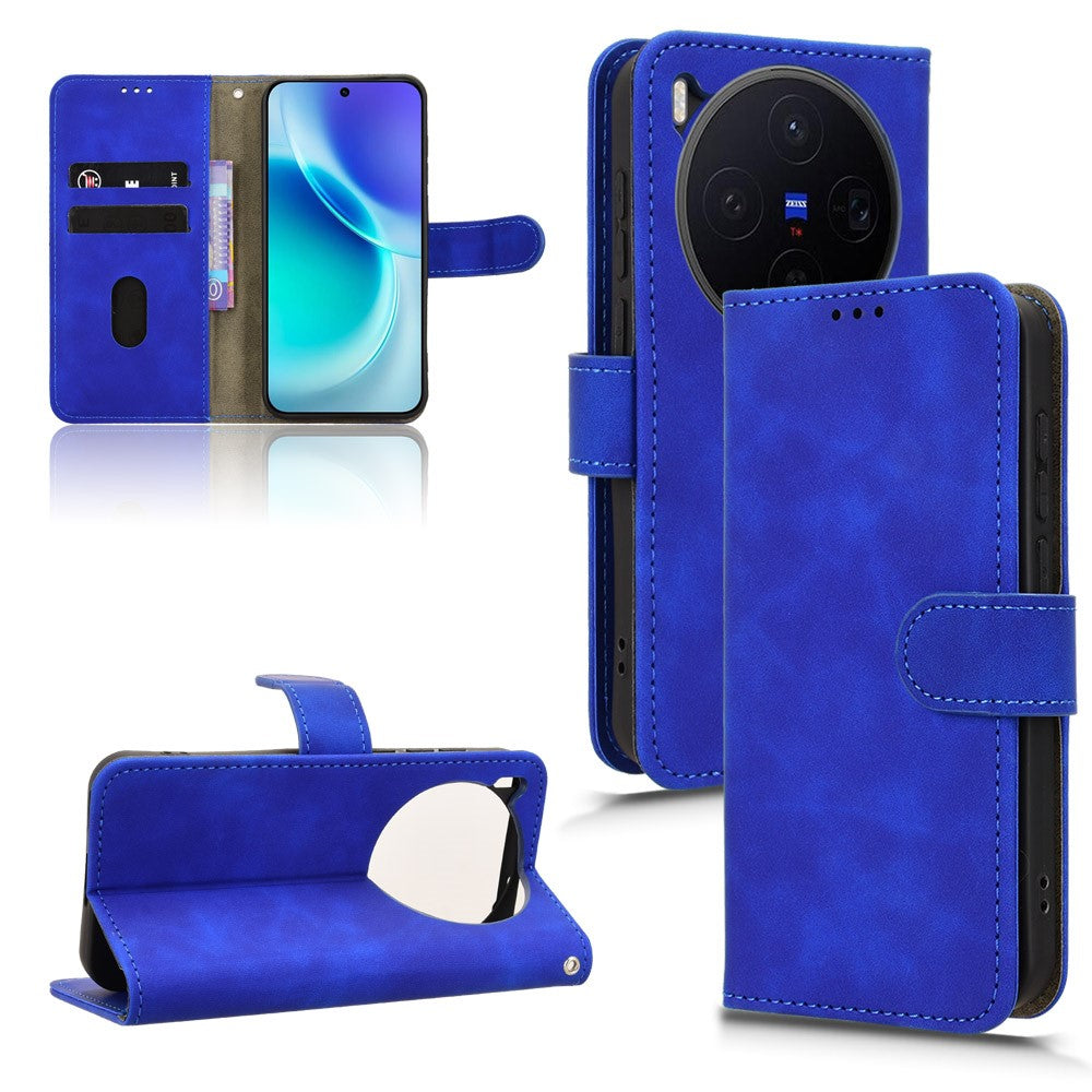 For vivo X300 5G Leather Case Skin Feel Anti Drop Wallet Flip Phone Cover - Blue