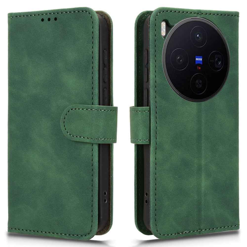 For vivo X300 5G Leather Case Skin Feel Anti Drop Wallet Flip Phone Cover - Green