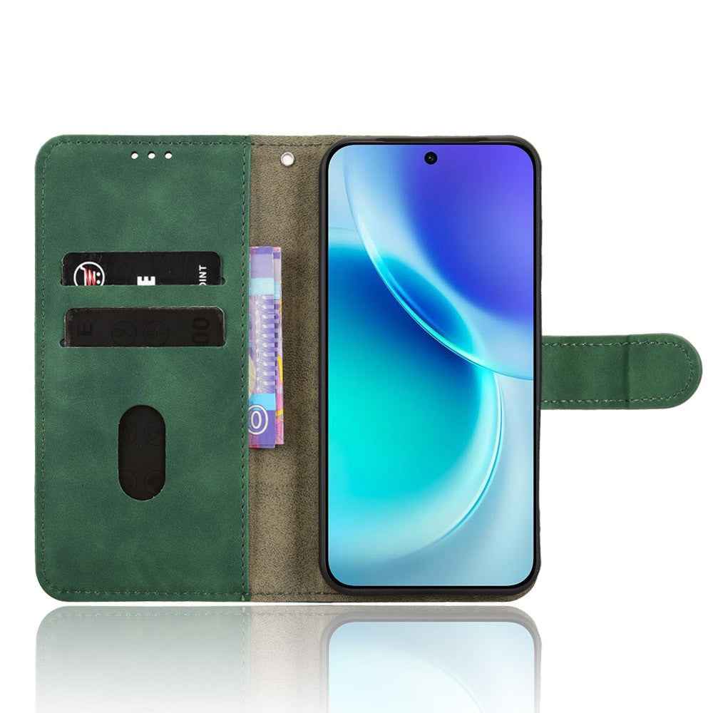 For vivo X300 5G Leather Case Skin Feel Anti Drop Wallet Flip Phone Cover - Green