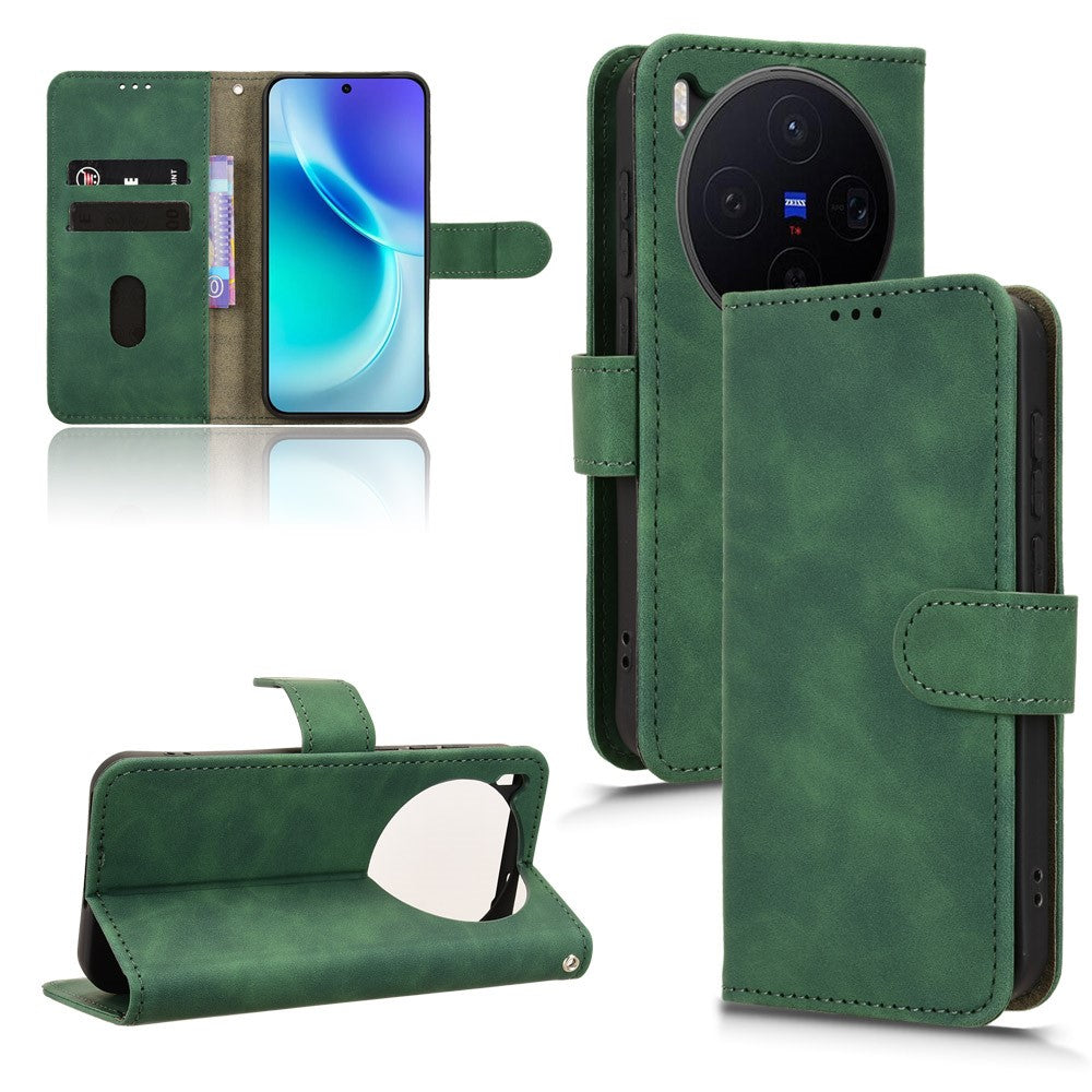 For vivo X300 5G Leather Case Skin Feel Anti Drop Wallet Flip Phone Cover - Green