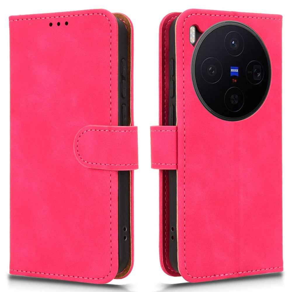 For vivo X300 5G Leather Case Skin Feel Anti Drop Wallet Flip Phone Cover - Rose