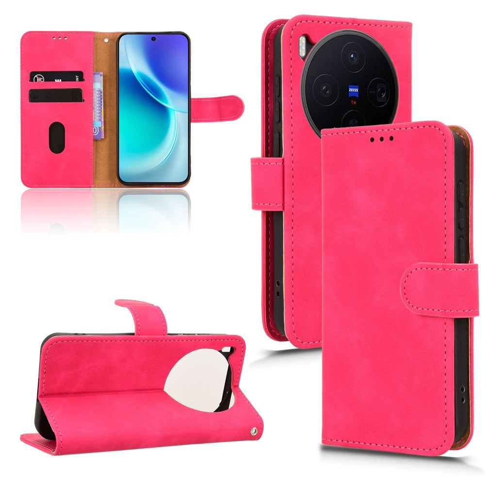 For vivo X300 5G Leather Case Skin Feel Anti Drop Wallet Flip Phone Cover - Rose