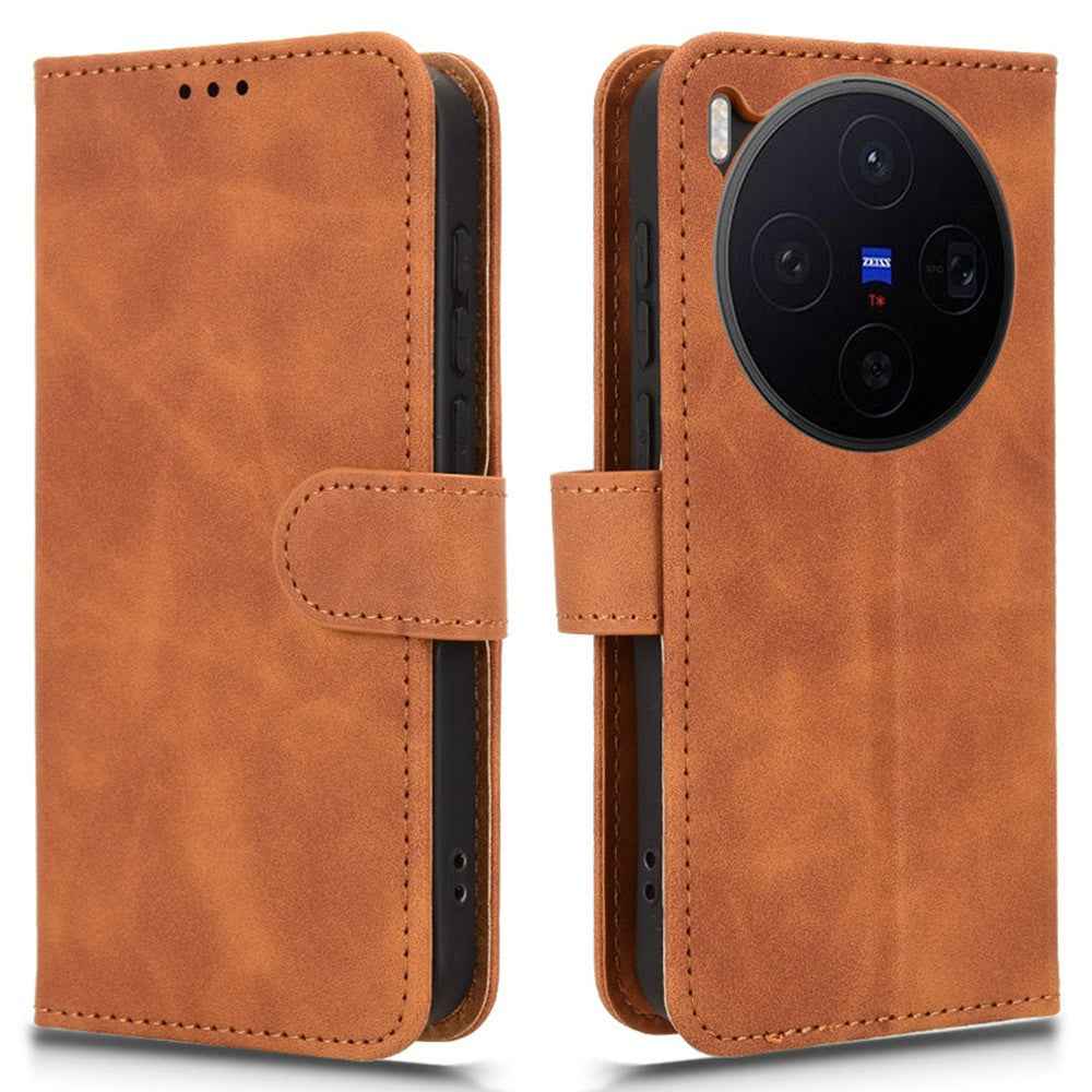 For vivo X300 5G Leather Case Skin Feel Anti Drop Wallet Flip Phone Cover - Brown