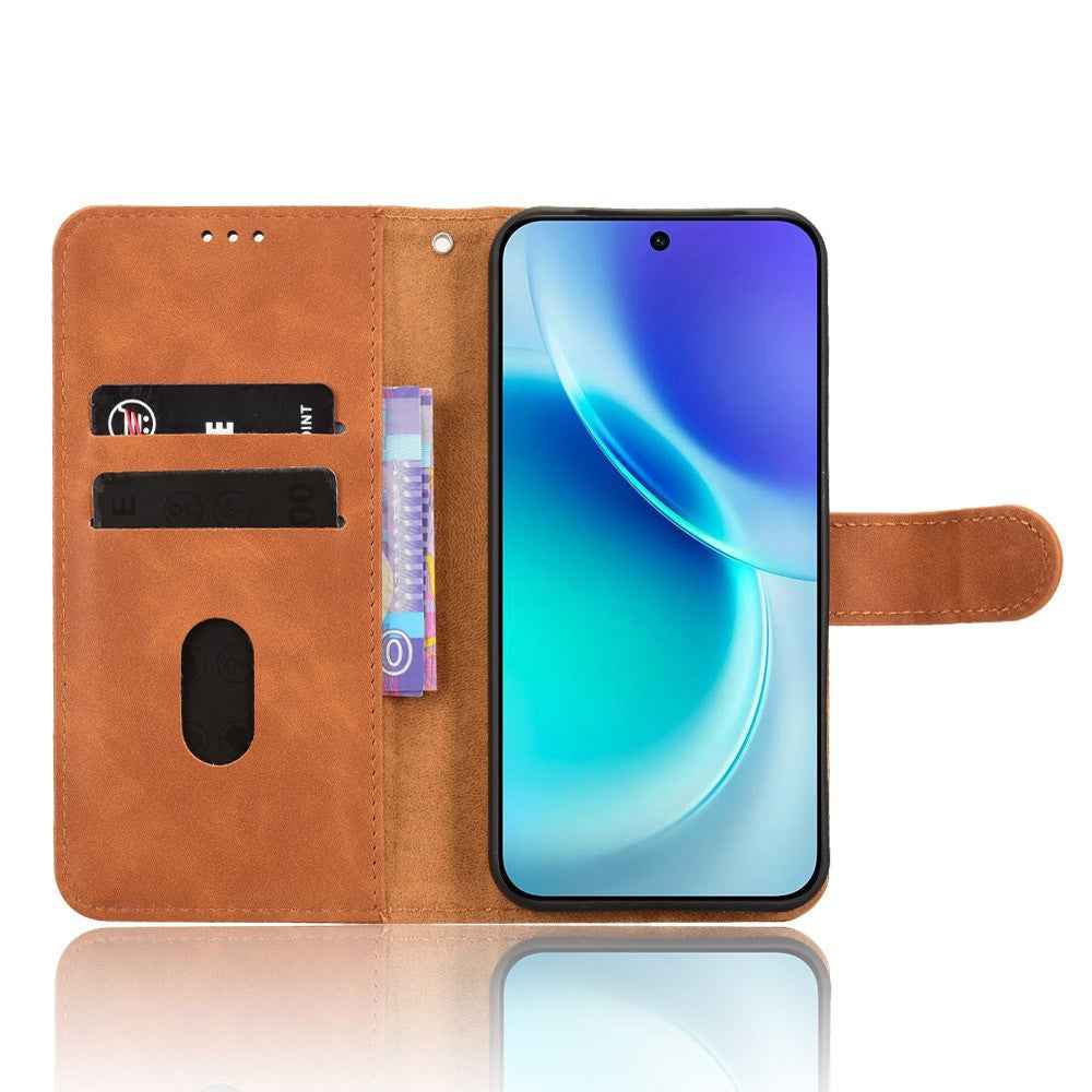 For vivo X300 5G Leather Case Skin Feel Anti Drop Wallet Flip Phone Cover - Brown