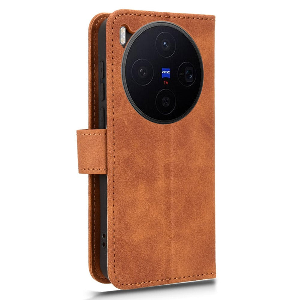 For vivo X300 5G Leather Case Skin Feel Anti Drop Wallet Flip Phone Cover - Brown