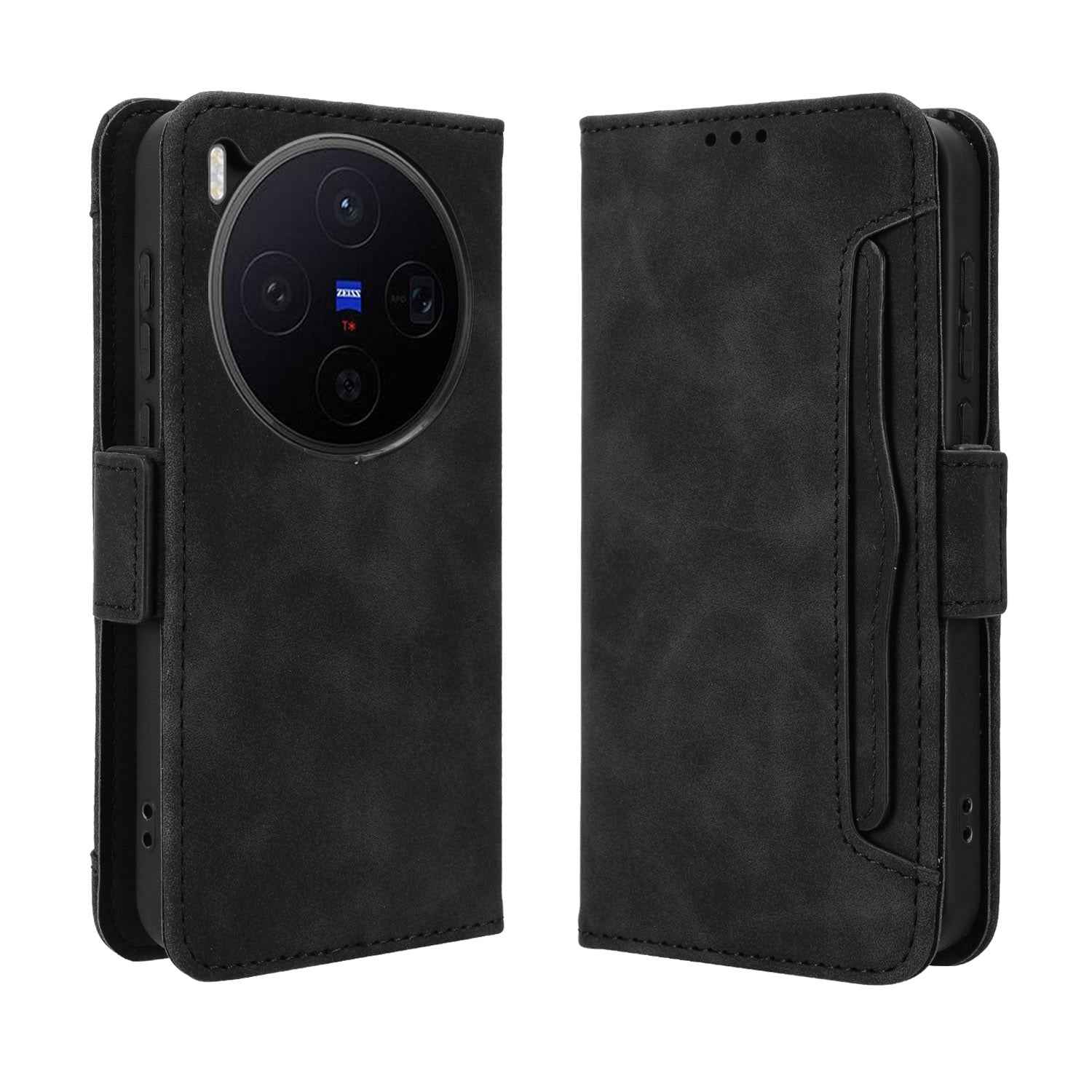 For vivo X300 5G Leather Case Phone Wallet Cover with Multiple Card Slots - Black