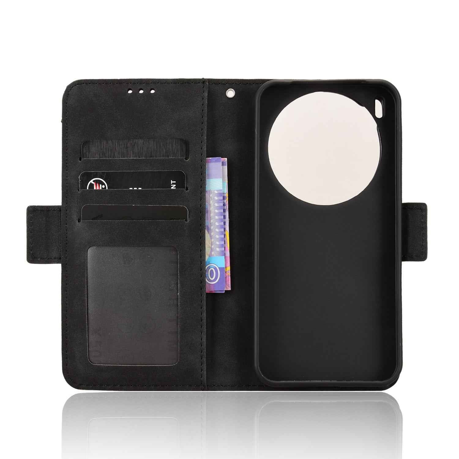 For vivo X300 5G Leather Case Phone Wallet Cover with Multiple Card Slots - Black