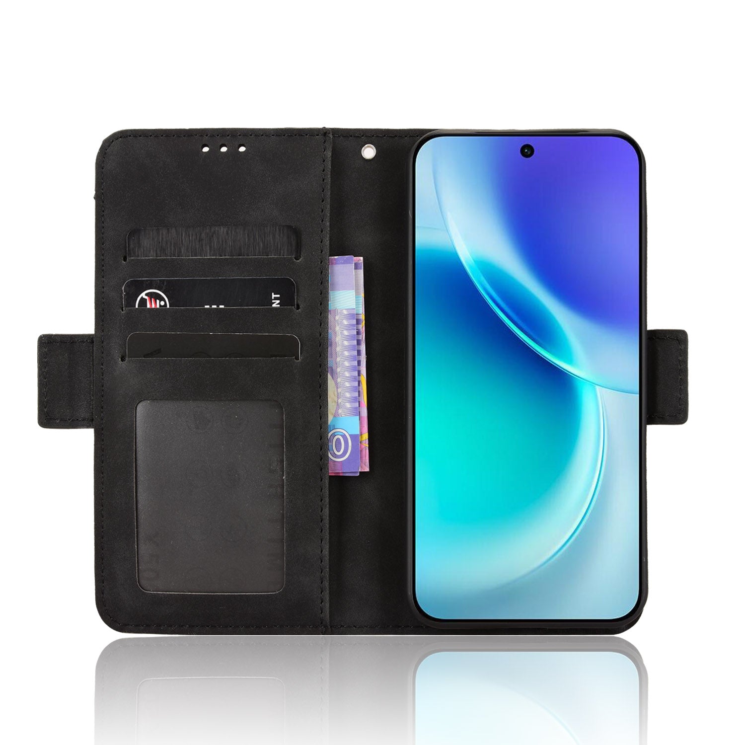 For vivo X300 5G Leather Case Phone Wallet Cover with Multiple Card Slots - Black