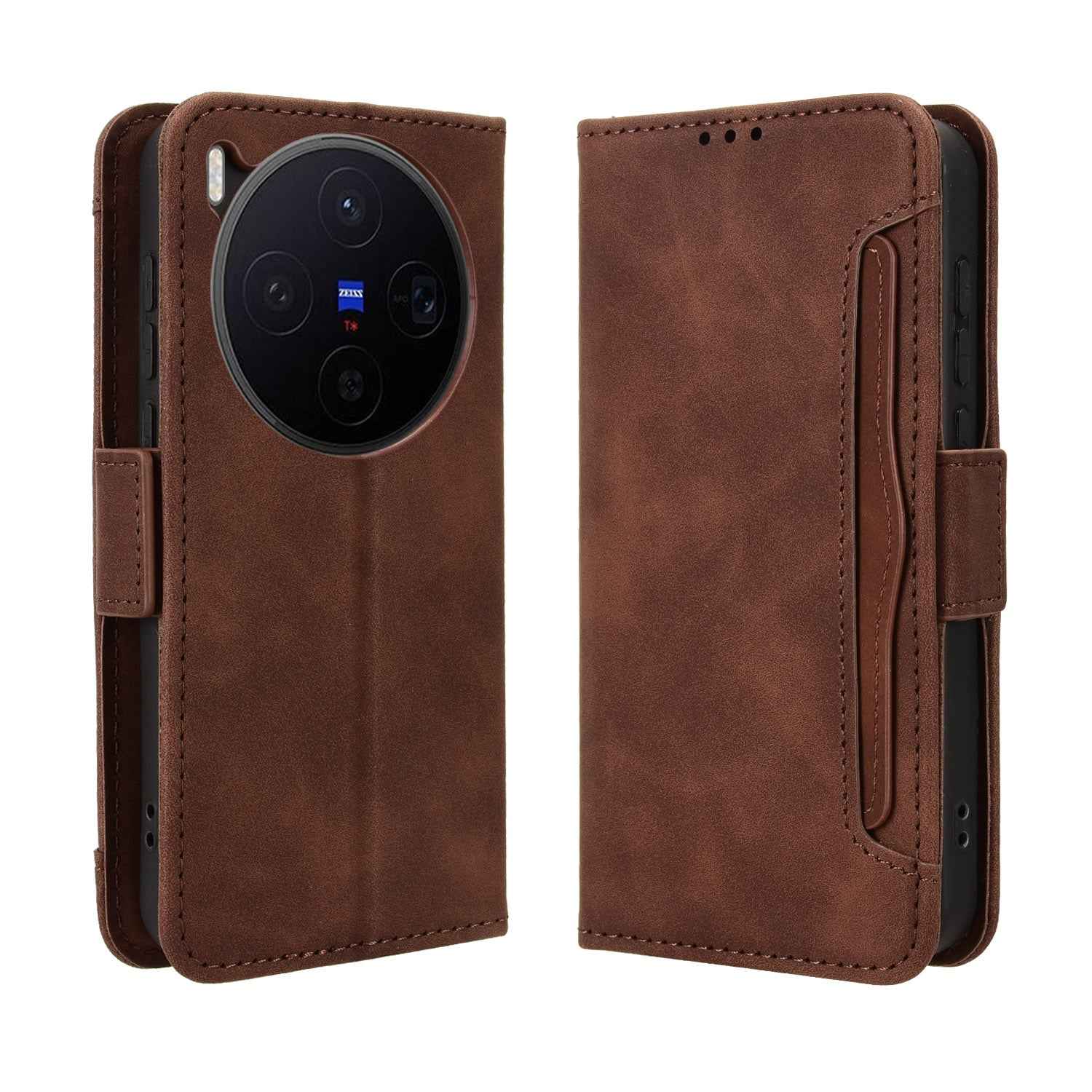 For vivo X300 5G Leather Case Phone Wallet Cover with Multiple Card Slots - Brown