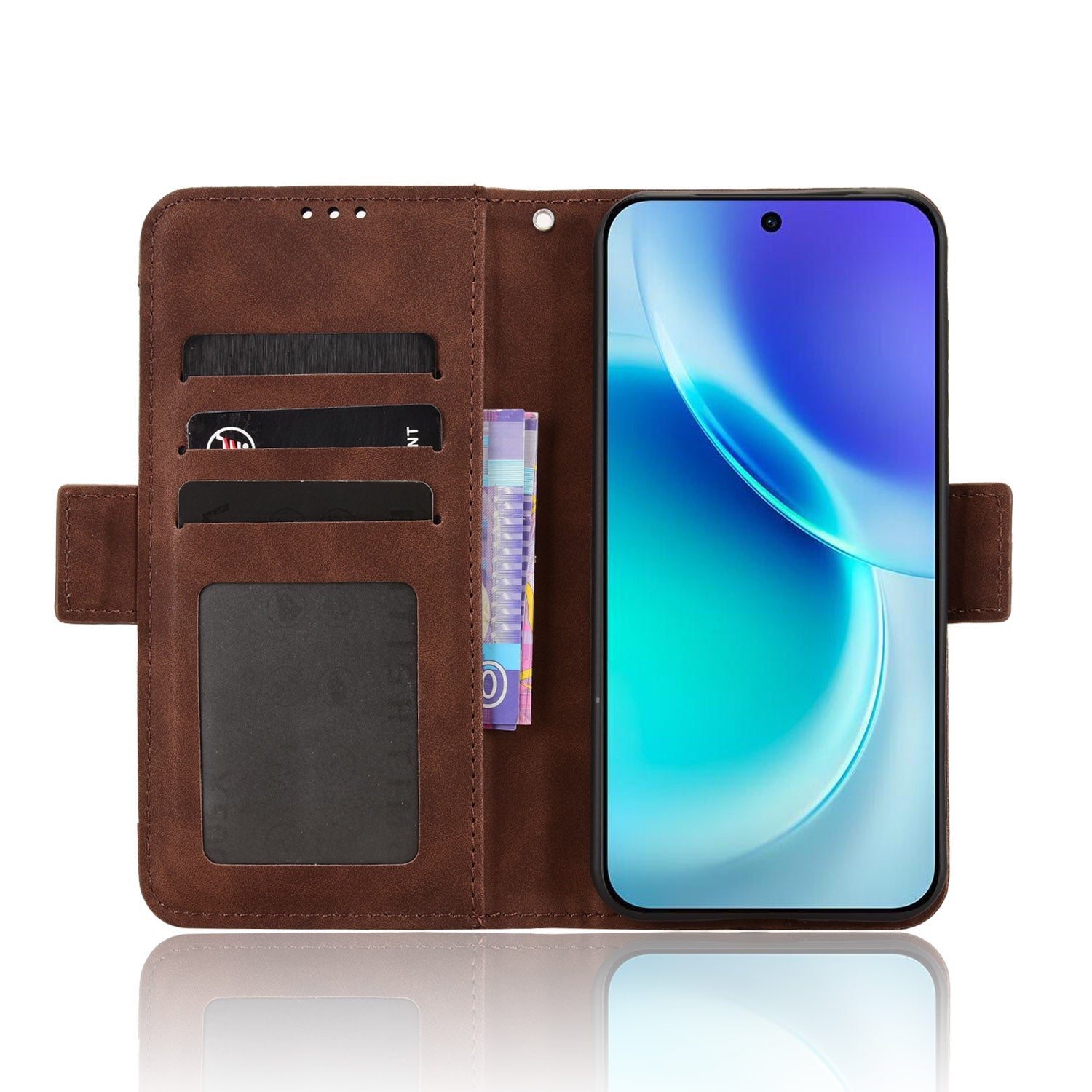 For vivo X300 5G Leather Case Phone Wallet Cover with Multiple Card Slots - Brown