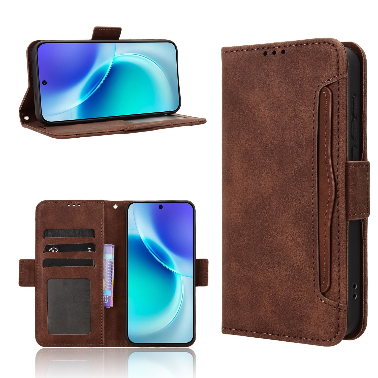 For vivo X300 5G Leather Case Phone Wallet Cover with Multiple Card Slots - Brown