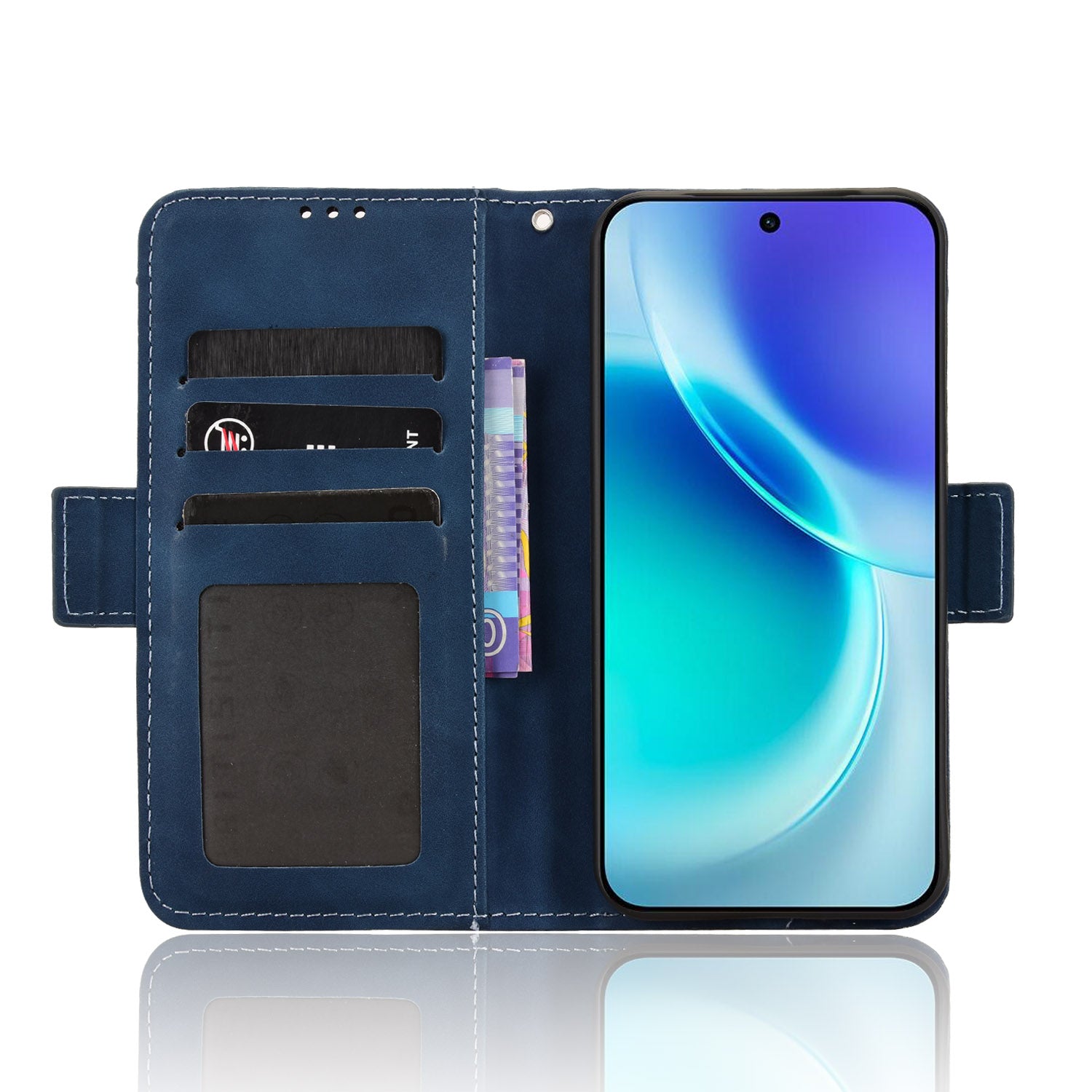 For vivo X300 5G Leather Case Phone Wallet Cover with Multiple Card Slots - Blue