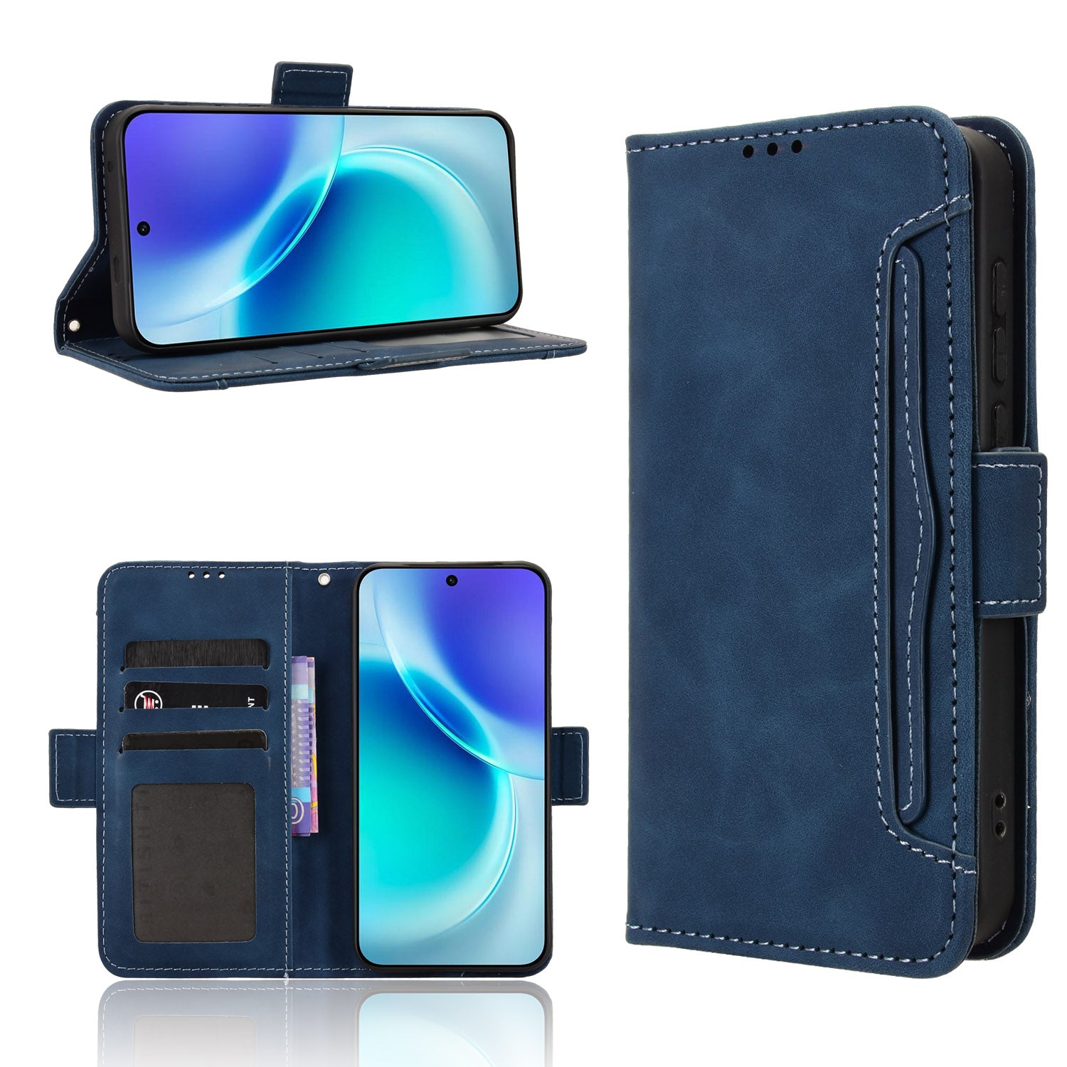 For vivo X300 5G Leather Case Phone Wallet Cover with Multiple Card Slots - Blue