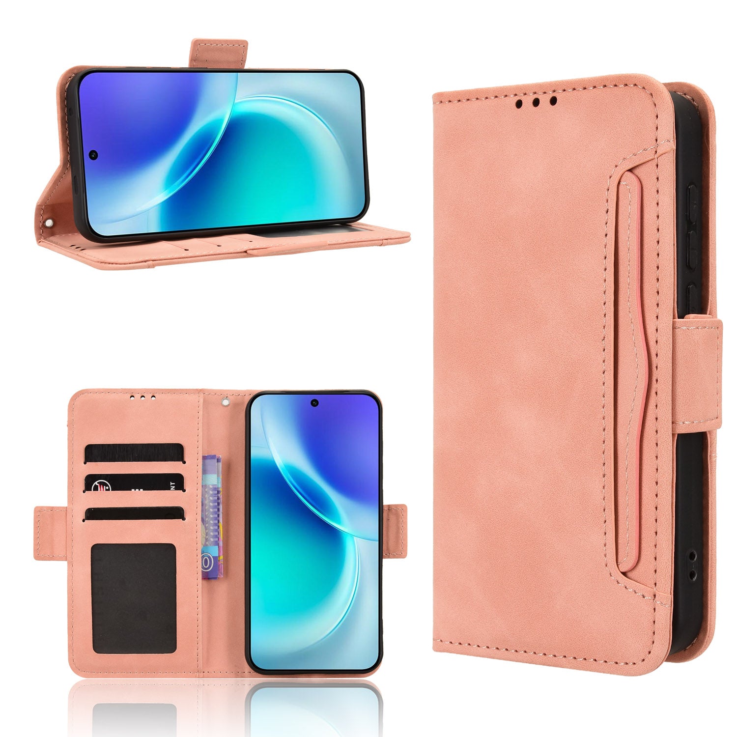 For vivo X300 5G Leather Case Phone Wallet Cover with Multiple Card Slots - Pink
