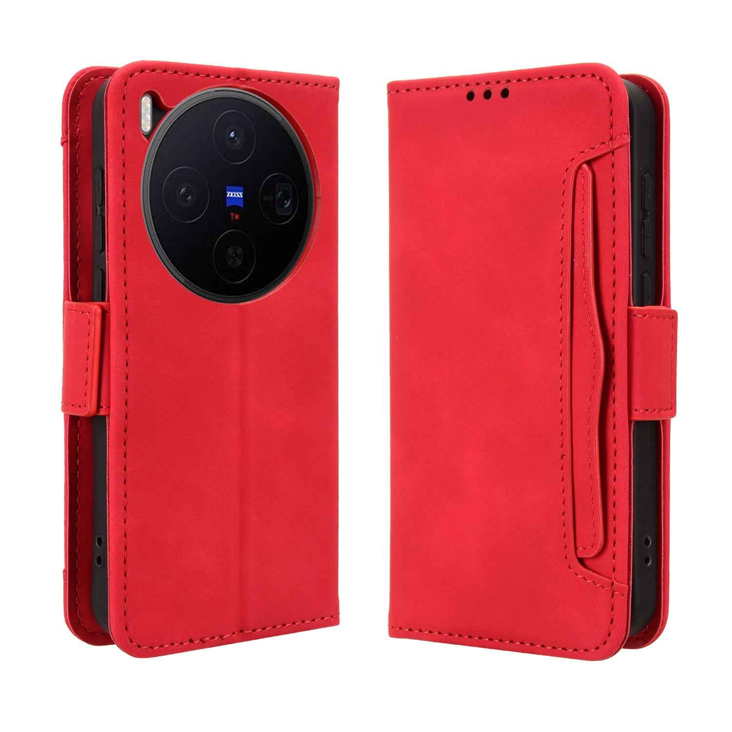 For vivo X300 5G Leather Case Phone Wallet Cover with Multiple Card Slots - Red