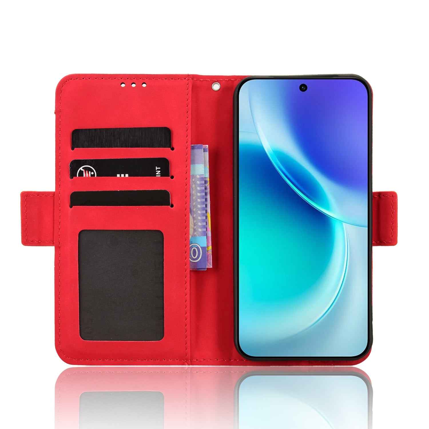 For vivo X300 5G Leather Case Phone Wallet Cover with Multiple Card Slots - Red