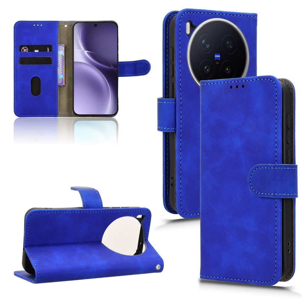 For vivo X300 Pro 5G Leather Case Skin Feel Anti Drop Wallet Flip Phone Cover - Blue