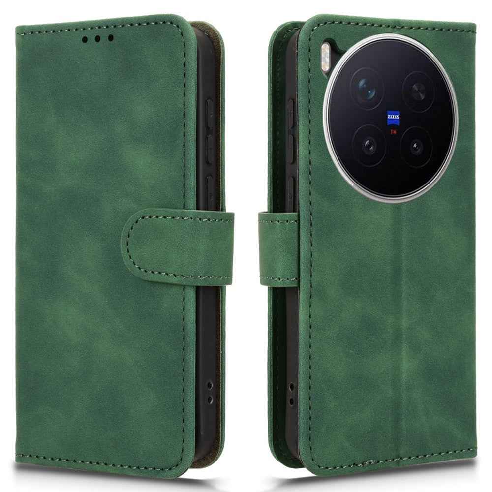 For vivo X300 Pro 5G Leather Case Skin Feel Anti Drop Wallet Flip Phone Cover - Green