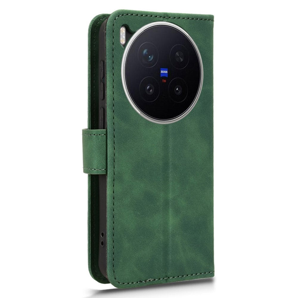 For vivo X300 Pro 5G Leather Case Skin Feel Anti Drop Wallet Flip Phone Cover - Green