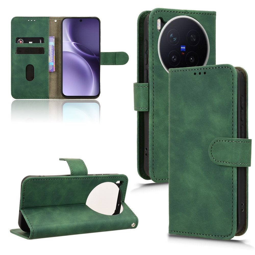 For vivo X300 Pro 5G Leather Case Skin Feel Anti Drop Wallet Flip Phone Cover - Green