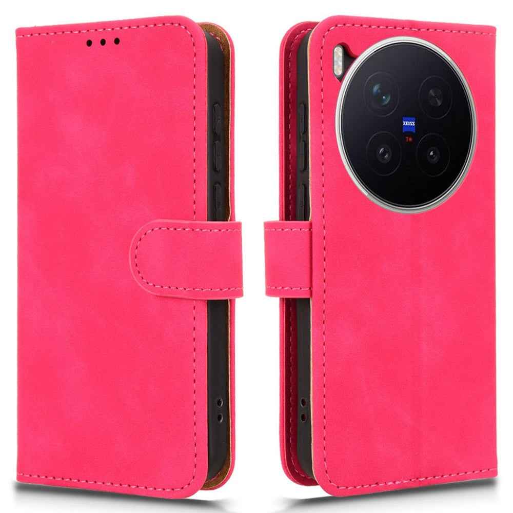 For vivo X300 Pro 5G Leather Case Skin Feel Anti Drop Wallet Flip Phone Cover - Rose