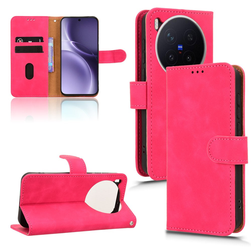 For vivo X300 Pro 5G Leather Case Skin Feel Anti Drop Wallet Flip Phone Cover - Rose