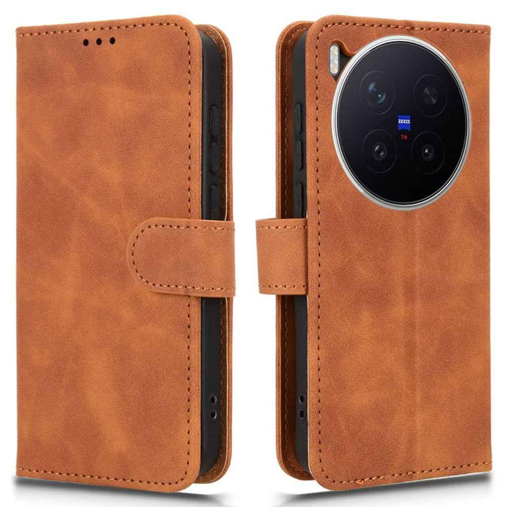 For vivo X300 Pro 5G Leather Case Skin Feel Anti Drop Wallet Flip Phone Cover - Brown