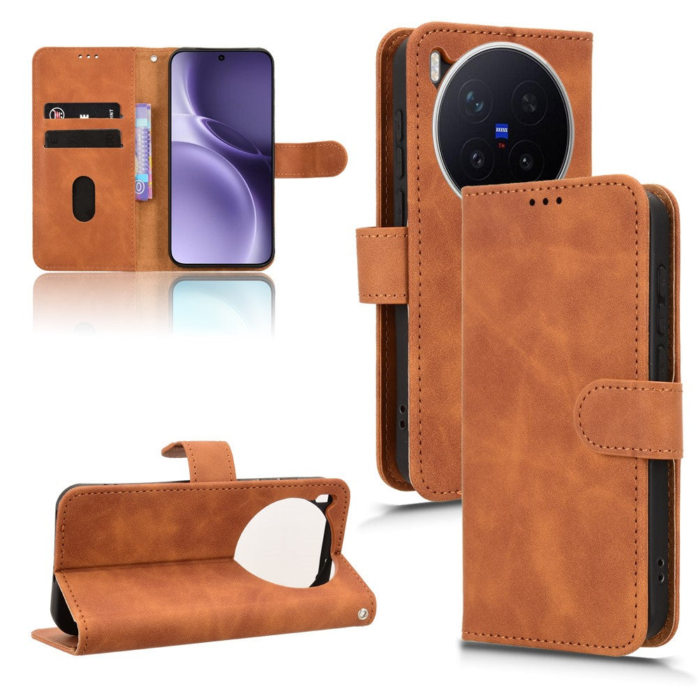 For vivo X300 Pro 5G Leather Case Skin Feel Anti Drop Wallet Flip Phone Cover - Brown