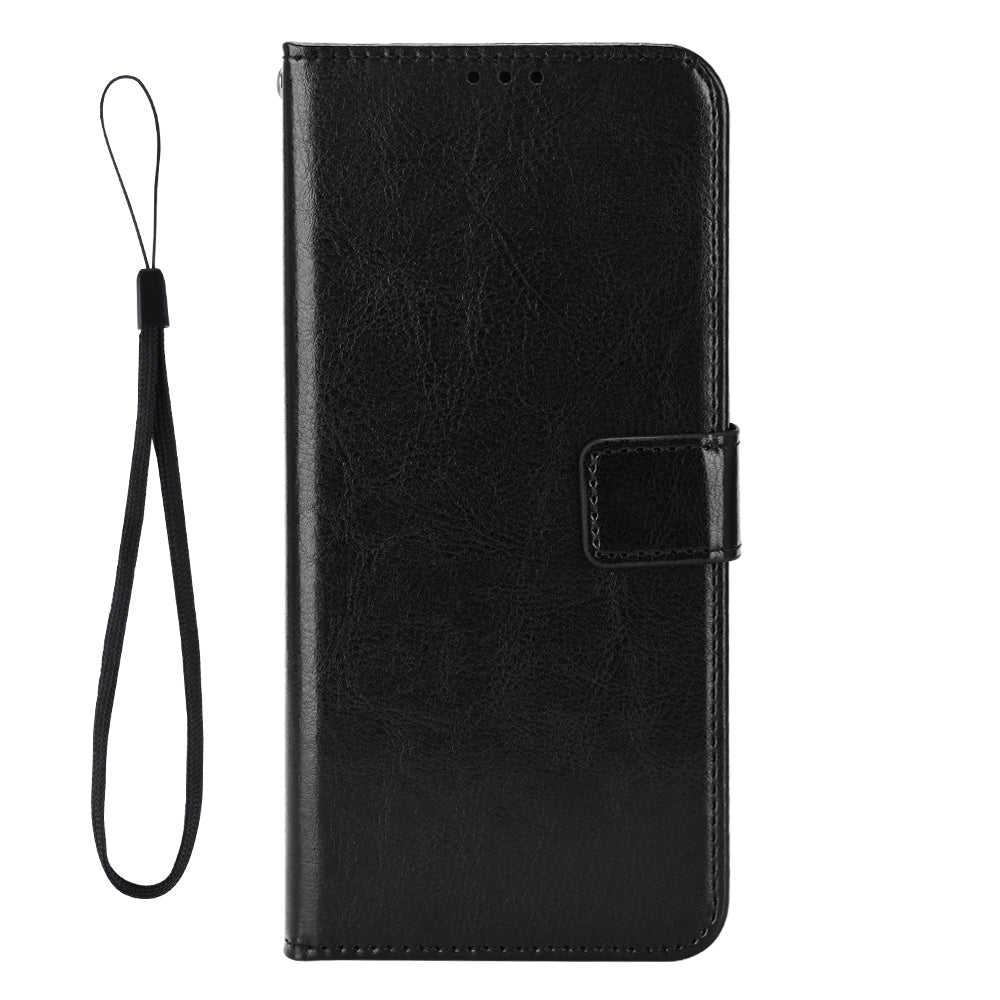 For vivo X300 Pro 5G PU Leather Case with Strap Crazy Horse Texture Phone Wallet Cover - Black