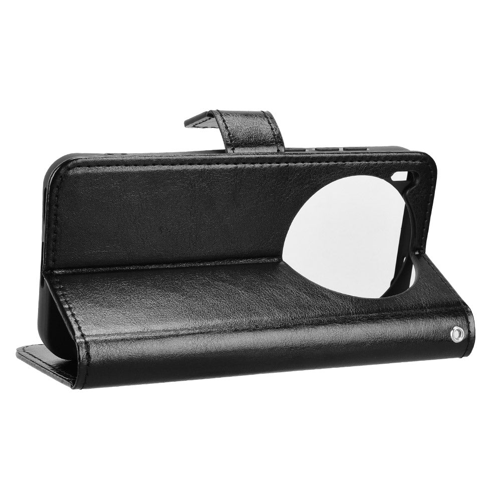 For vivo X300 Pro 5G PU Leather Case with Strap Crazy Horse Texture Phone Wallet Cover - Black