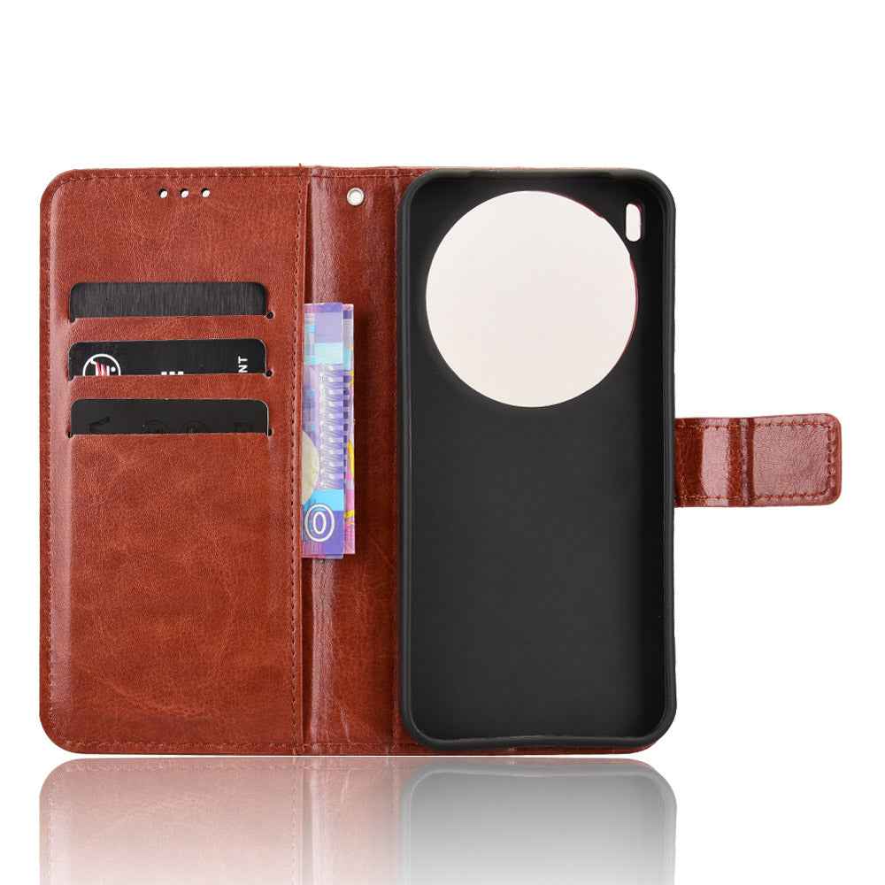 For vivo X300 Pro 5G PU Leather Case with Strap Crazy Horse Texture Phone Wallet Cover - Brown