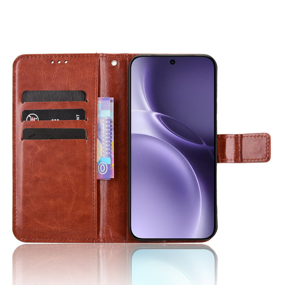 For vivo X300 Pro 5G PU Leather Case with Strap Crazy Horse Texture Phone Wallet Cover - Brown