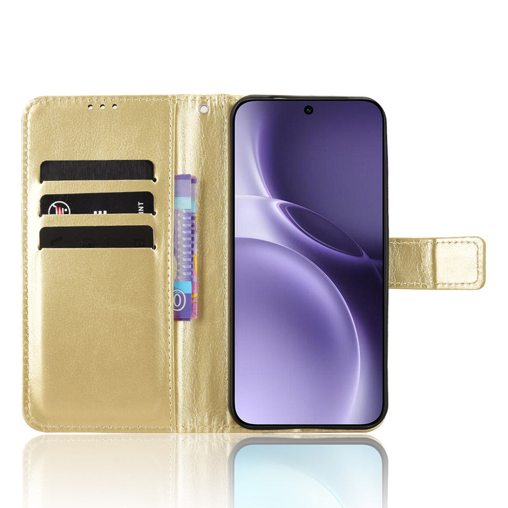 For vivo X300 Pro 5G PU Leather Case with Strap Crazy Horse Texture Phone Wallet Cover - Gold