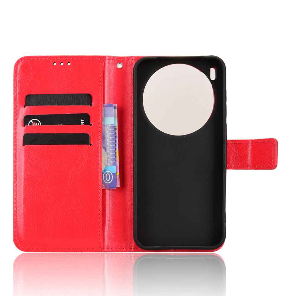 For vivo X300 Pro 5G PU Leather Case with Strap Crazy Horse Texture Phone Wallet Cover - Red