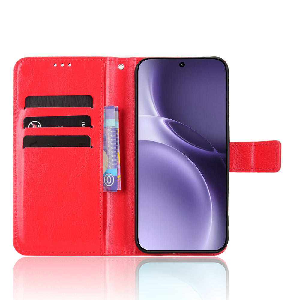 For vivo X300 Pro 5G PU Leather Case with Strap Crazy Horse Texture Phone Wallet Cover - Red