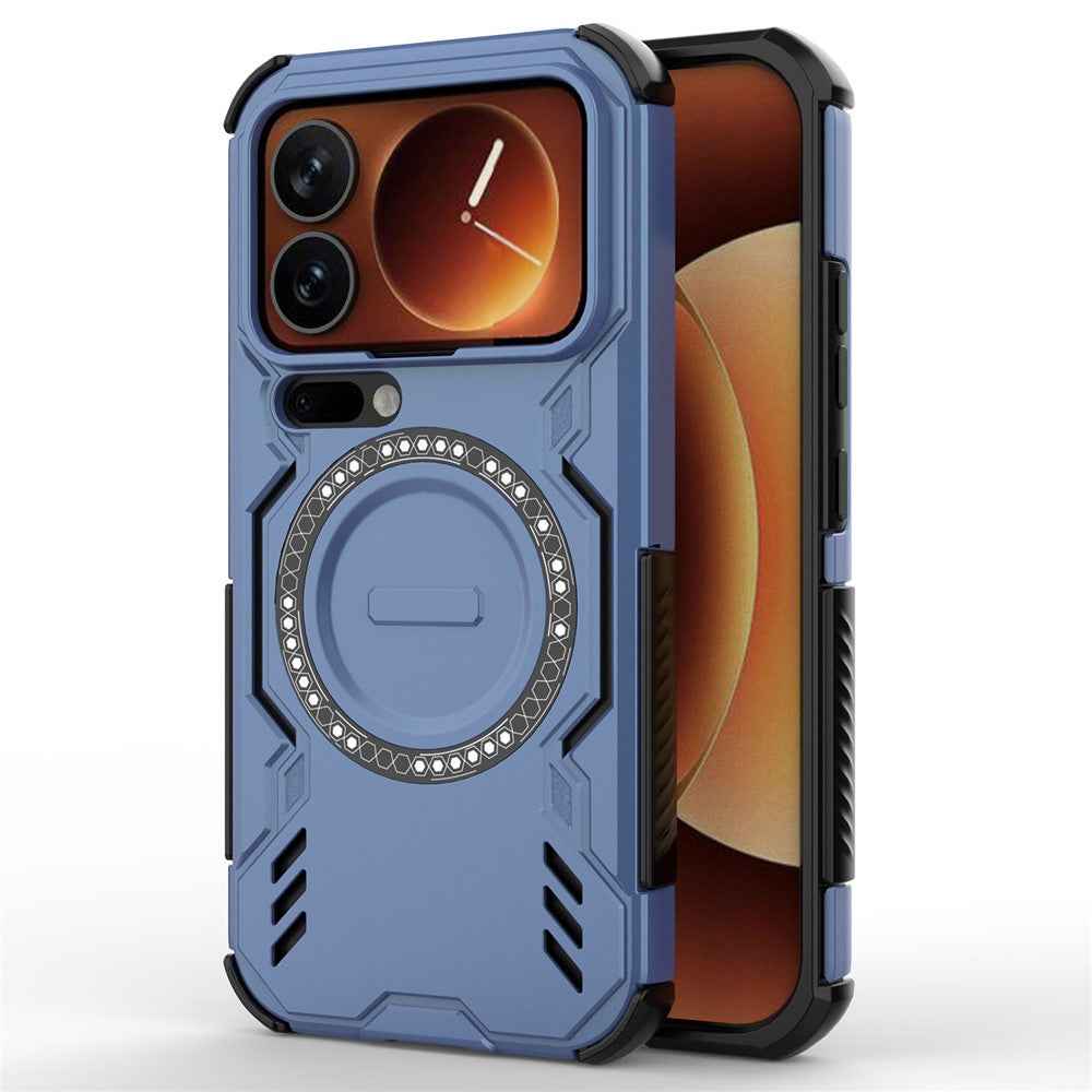 For Xiaomi 17 Pro Magnetic Case Butterfly Armor Hollow Heat Dissipation PC + TPU Phone Cover - Blue