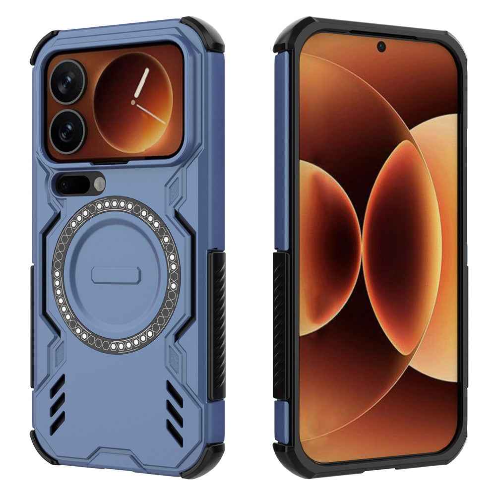 For Xiaomi 17 Pro Magnetic Case Butterfly Armor Hollow Heat Dissipation PC + TPU Phone Cover - Blue