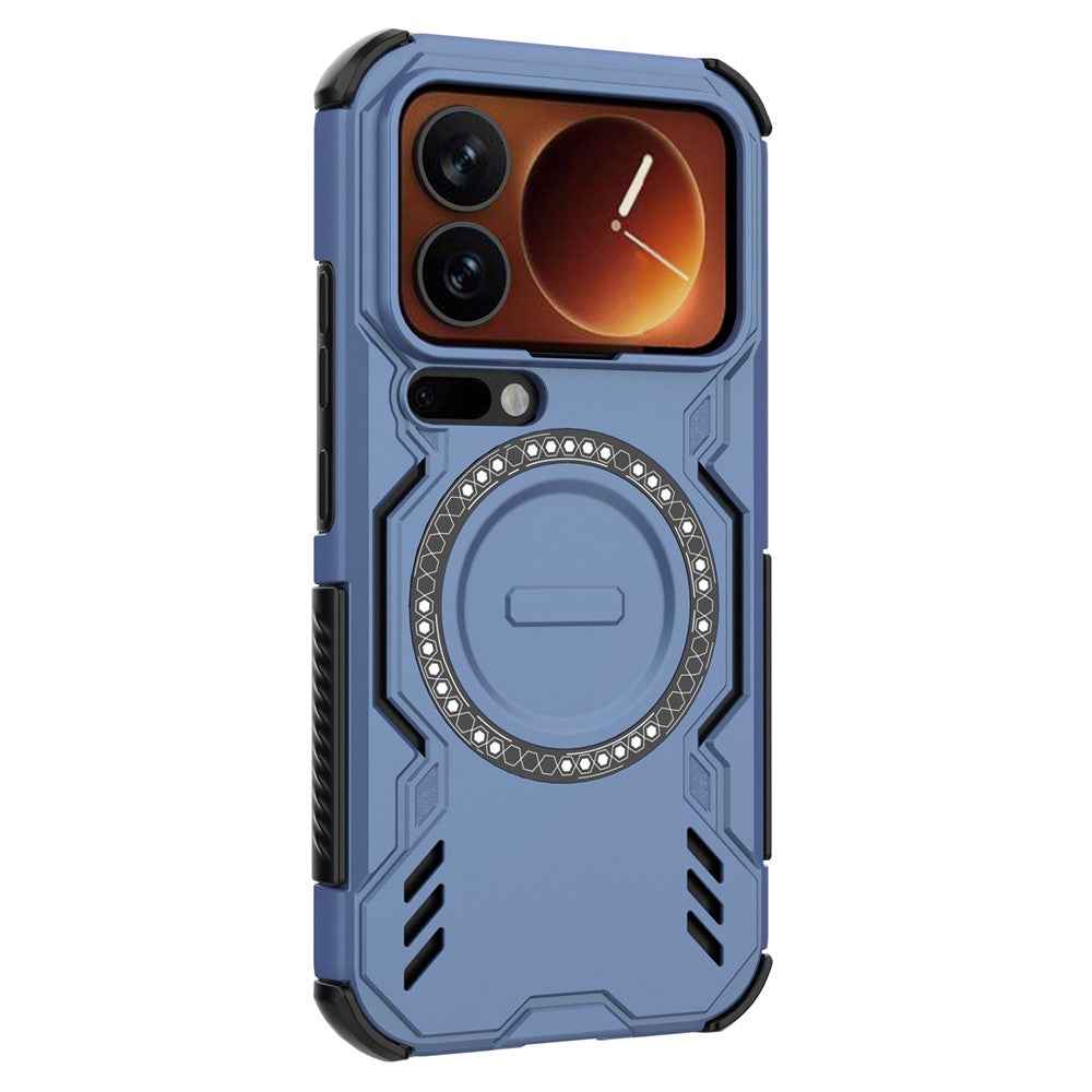 For Xiaomi 17 Pro Magnetic Case Butterfly Armor Hollow Heat Dissipation PC + TPU Phone Cover - Blue