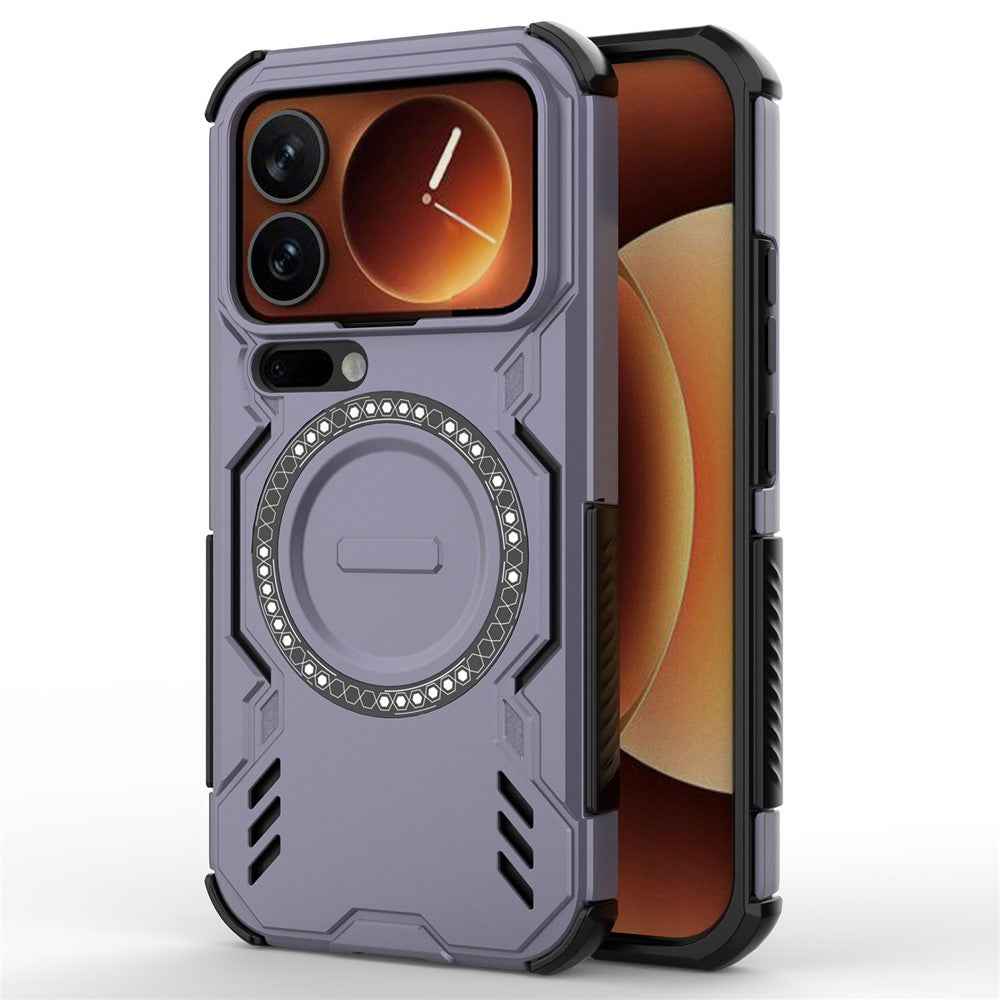 For Xiaomi 17 Pro Magnetic Case Butterfly Armor Hollow Heat Dissipation PC + TPU Phone Cover - Purple