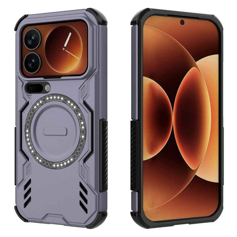 For Xiaomi 17 Pro Magnetic Case Butterfly Armor Hollow Heat Dissipation PC + TPU Phone Cover - Purple