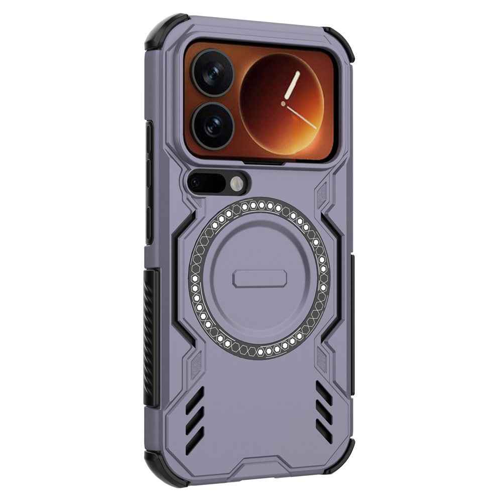 For Xiaomi 17 Pro Magnetic Case Butterfly Armor Hollow Heat Dissipation PC + TPU Phone Cover - Purple
