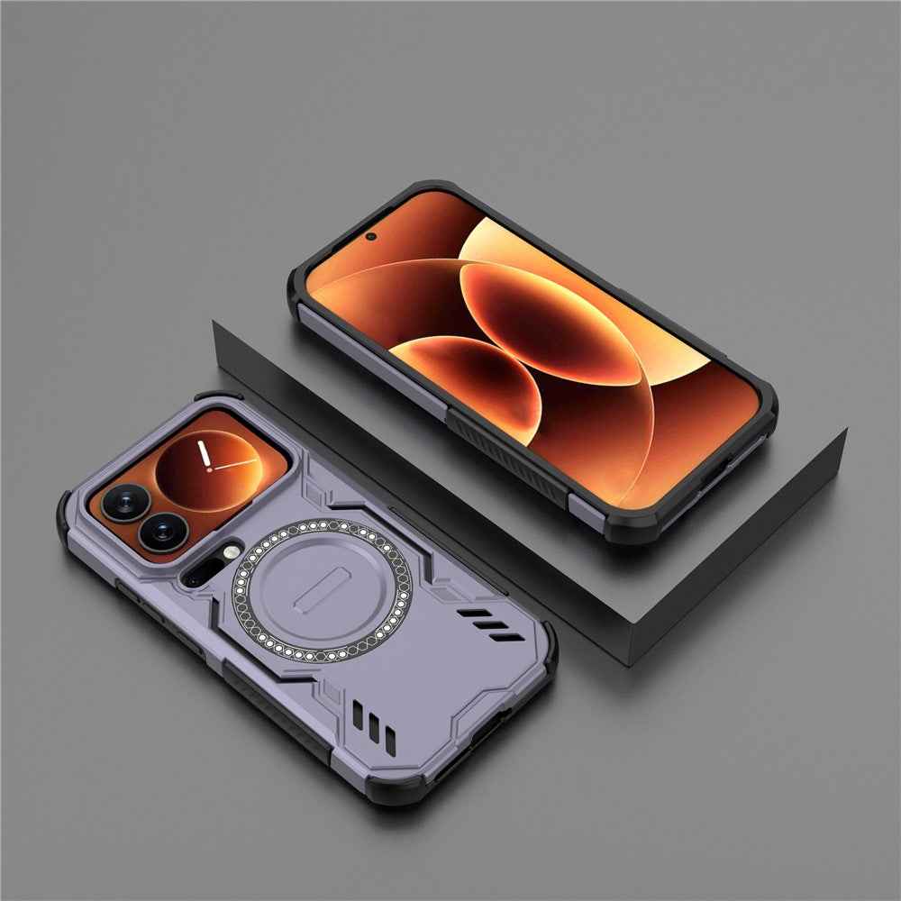 For Xiaomi 17 Pro Magnetic Case Butterfly Armor Hollow Heat Dissipation PC + TPU Phone Cover - Purple
