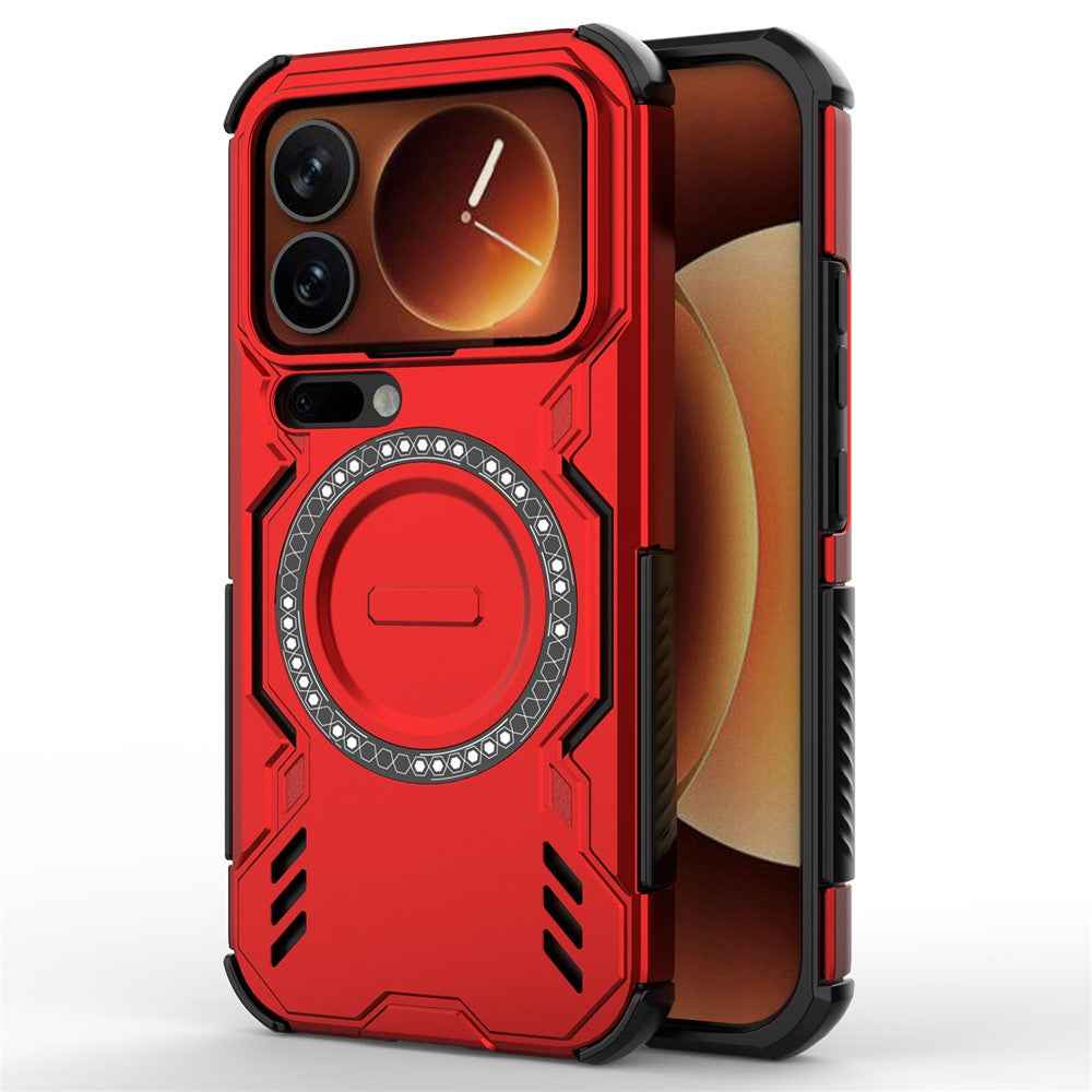 For Xiaomi 17 Pro Magnetic Case Butterfly Armor Hollow Heat Dissipation PC + TPU Phone Cover - Red