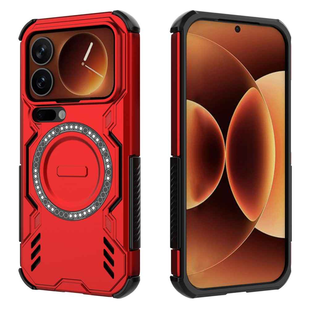 For Xiaomi 17 Pro Magnetic Case Butterfly Armor Hollow Heat Dissipation PC + TPU Phone Cover - Red