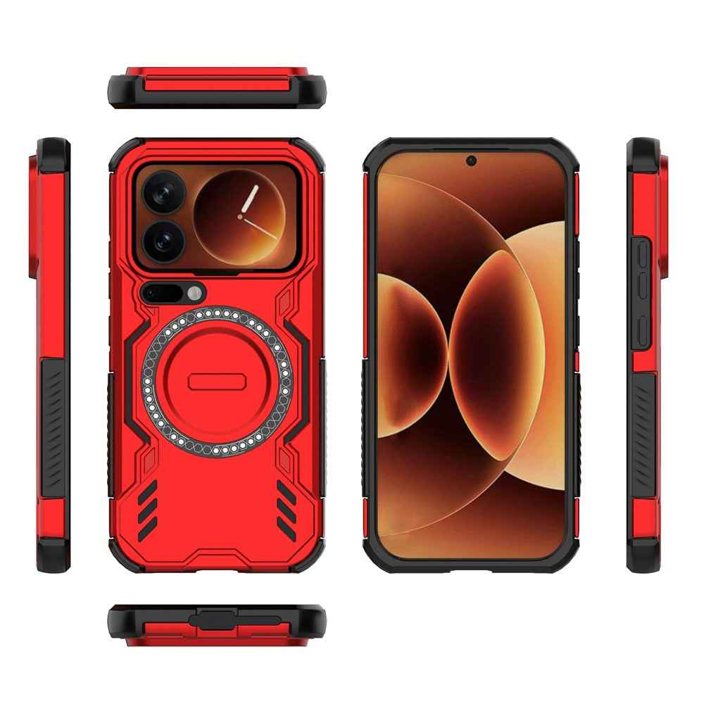 For Xiaomi 17 Pro Magnetic Case Butterfly Armor Hollow Heat Dissipation PC + TPU Phone Cover - Red