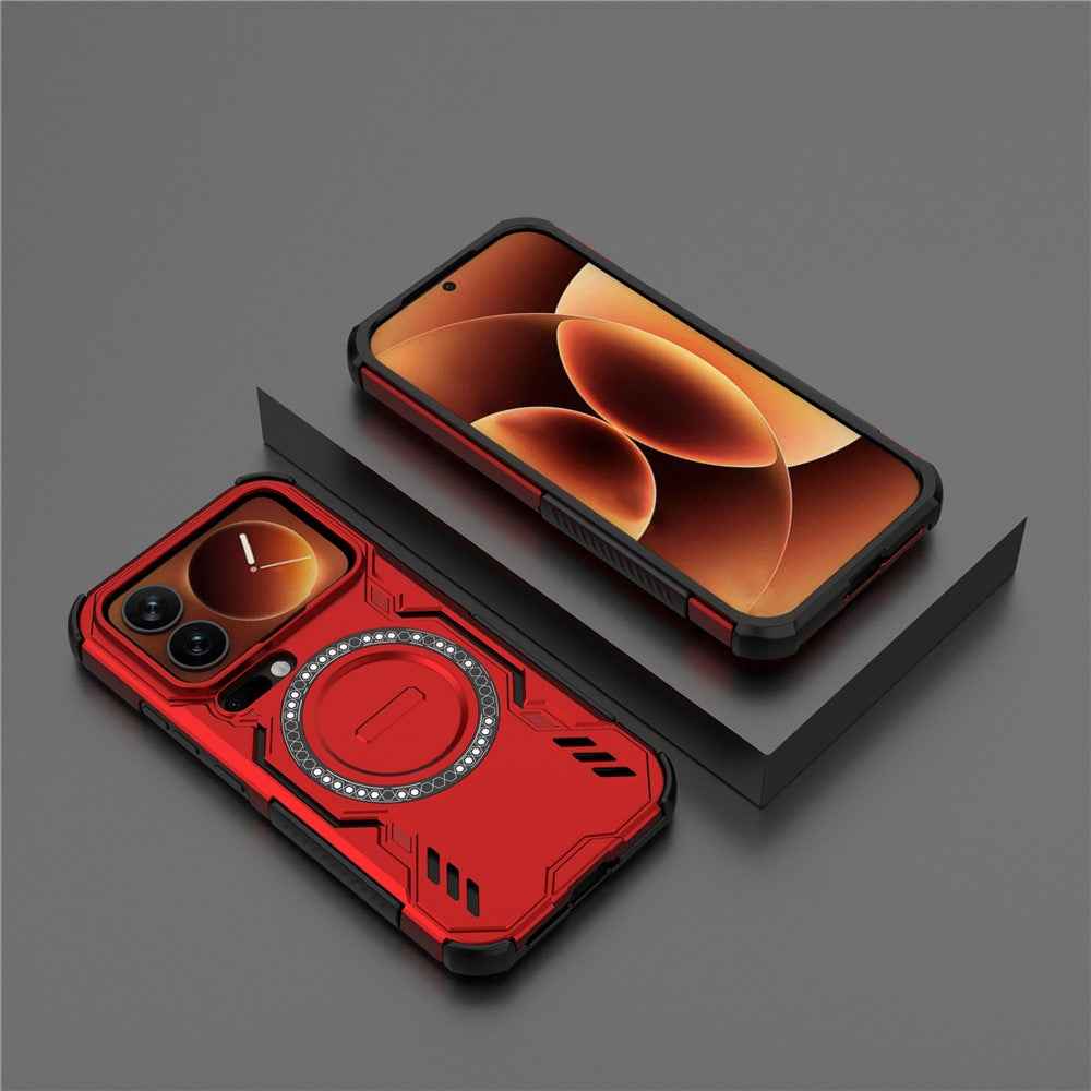For Xiaomi 17 Pro Magnetic Case Butterfly Armor Hollow Heat Dissipation PC + TPU Phone Cover - Red