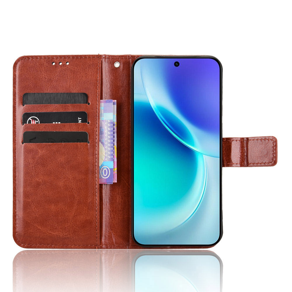 For vivo X300 5G PU Leather Case with Strap Crazy Horse Texture Phone Wallet Cover - Brown