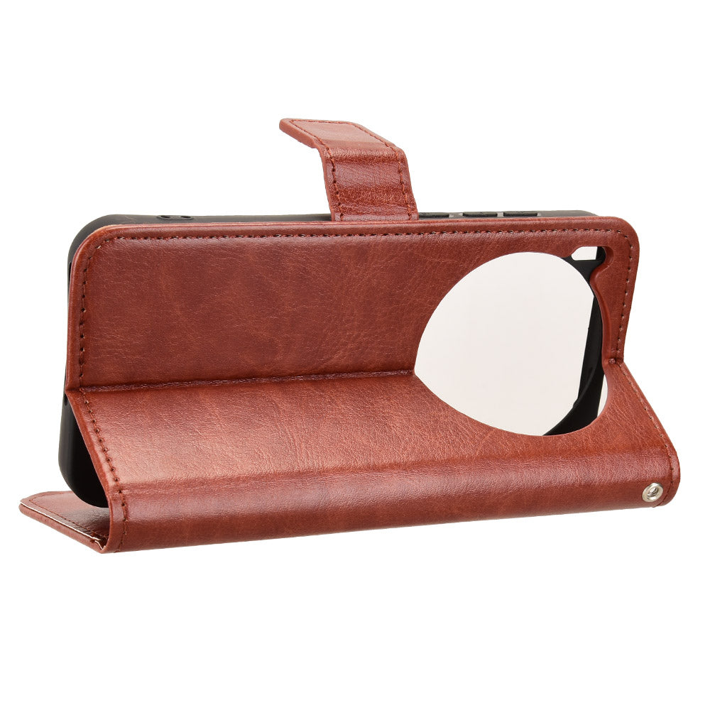 For vivo X300 5G PU Leather Case with Strap Crazy Horse Texture Phone Wallet Cover - Brown